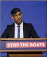  ?? (AP/Toby Melville) ?? British Prime Minister Rishi Sunak speaks at a news conference at Downing Street in London on Monday.