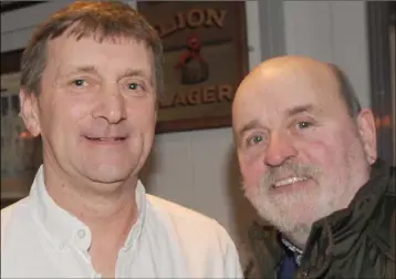  ??  ?? Eamon Murphy and Larry Muckian at the Dundalk & District GPA game meat feast night in Byrnes Pub, Hill Street.