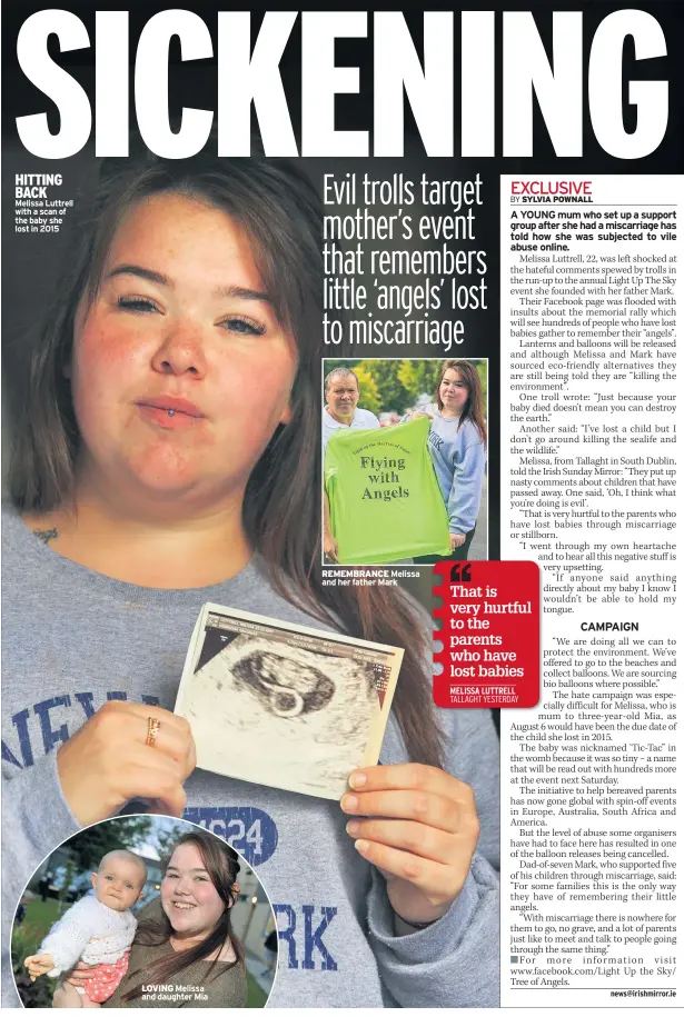  ??  ?? HITTING BACK Melissa Luttrell with a scan of the baby she lost in 2015 LOVING REMEMBRANC­E