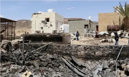  ??  ?? The scene of an airstrike in Kutaf district in the north-western province of Saada, Yemen. Photograph: Naif Rahma/Reuters
