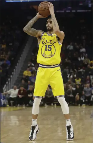  ?? JEFF CHIU — THE ASSOCIATED PRESS ?? Warriors guard Mychal Mulder, known for his scoring, has turned heads with his defense this season.