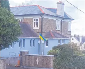  ?? (Pic: K Glavin) ?? A Ukrainian flag seen flying at the former convent on Monument Hill to welcome the new family on Wednesday.