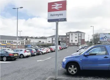  ??  ?? Parking problems The park-and-ride facility at Hairmyres is busy with commuters’cars