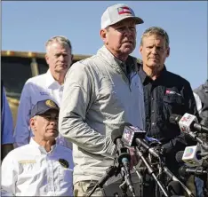  ?? ERIC GAY/AP ?? Georgia Gov. Brian Kemp speaks at a news conference earlier this month in Eagle Pass, Texas, that featured numerous Republican governors talking about border concerns.