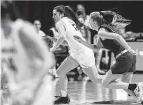  ?? Chase Stevens / Associated Press ?? California Baptist’s Tiena Neale, who scored 21 points, brings the ball upcourt against Grand Canyon. The Lancers are the only undefeated team in Division I.