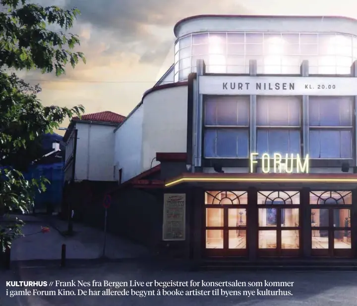  ??  ?? SKILTET TILBAKE: Når byens nye kulturhus åpner, vil det ikoniske Forum-skiltet være tilbake på fasaden.