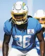  ?? ASHLEY LANDIS AP ?? Ja’Sir Taylor is impressing Chargers with mental and physical skills beyond his No. 214 draft selection.