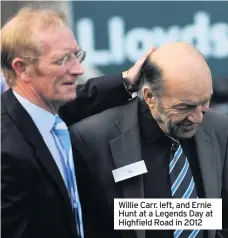  ??  ?? Willie Carr. left, and Ernie Hunt at a Legends Day at Highfield Road in 2012