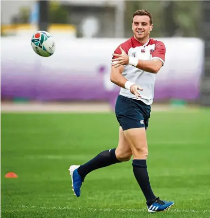  ?? — Reuters ?? Calm before the storm: England’s George Ford in action during a training session at the Arcs Urayasu Park in Chiba yesterday.