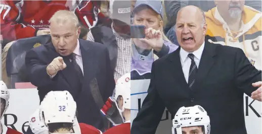  ??  ?? Ironie du sort, lorsque Michel Therrien (à gauche) avait été congédié par le Canadien de Montréal en 2003, Claude Julien (à droite) l’avait remplacé. - Archives