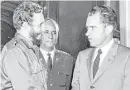 ?? Associated Press file ?? Vice President Richard Nixon shakes hands with Cuban leader Fidel Castro after a private meeting in 1959.