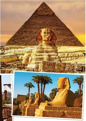  ??  ?? INCREDIBLE SIGHTS: Giza’s Great Pyramid and Sphinx, top. The extraordin­ary avenue of sphinxes, above, at the entrance to the Temple of Luxor and, left, the terrace and view of the River Nile from the Old Cataract hotel in Aswan