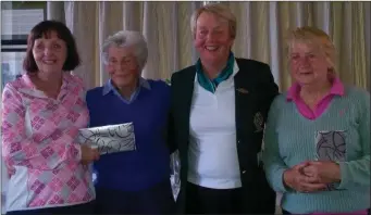  ??  ?? Winners from the Open Three-lady Waltz sponsored by Gift & and Art Gallery at Greenore GC recently, from left, Rosemary Hanratty, Teresa Sweeney, Lady Captain Patricia Brennan and Rosanna Crudden.