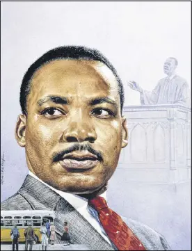  ?? NATIONAL PORTRAIT GALLERY / ASSOCIATED PRESS ?? This watercolor and pencil by Boris Chaliapin of Rev. Martin Luther King Jr. is the original art for a Time cover. It is part of an exhibit at the National Portrait Gallery.