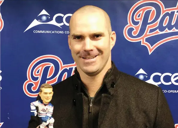  ??  ?? Barret Jackman still is looking fit almost two decades after his junior hockey days, although, as his bobblehead suggests, with a lot less hair.