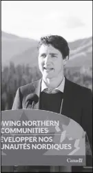  ?? CP PHOTO ?? Prime Minister Justin Trudeau announces federal and territoria­l funding for improving access to mineral-rich areas in the Yukon in Whitehorse.