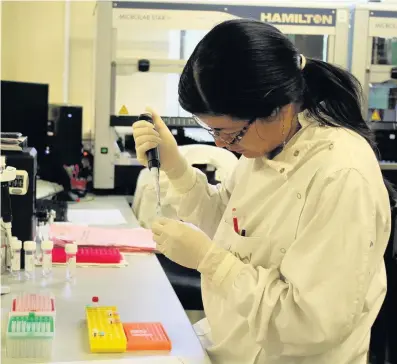  ??  ?? > Labs at The All Wales Medical Genetics Service (AWMGS) at Cardiff and Vale University Health Board