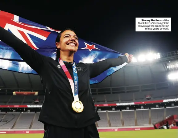  ?? ?? Stacey Fluhler and the Black Ferns Sevens gold in Tokyo was the culminatio­n of five years of work.
