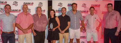  ??  ?? WINNERS: From left, O’Connors Farm Machinery team members, Gareth Webb, David Hair, Mark O’Connor, Lisa Day, Ryan O’Connor, Richard Lewis and Michael McGough with Case IH brand leader for Australia and New Zealand Bruce Healy. Mr Healy presented Mark...