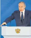  ?? FOTO: A. ZEMLIANICH­ENKO/DPA ?? Wladimir Putin wendet sich an die Nation.