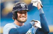  ?? TAMPA BAY TIMES ?? Josh Lowe has had plenty of reasons to smile this spring with a. 308 batting average with three homers and three stolen bases in his first 26 at-bats entering Sunday.