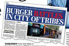 ??  ?? taKeaWay: How Irish Mail on Sunday reported on Hillbilly’s planning row in 2013. Right: Supermac’s founder Pat McDonagh
