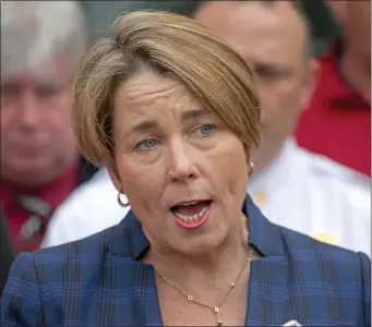  ?? STUART CAHILL — BOSTON HERALD ?? Gov. Maura Healey speaks during a tour of the Brockton Fire Station last week.