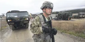  ?? AP ?? A US Marine soldier conducts the US-South Korea joint exercise, Operation Pacific Reach, in Pohang, South Korea, yesterday.