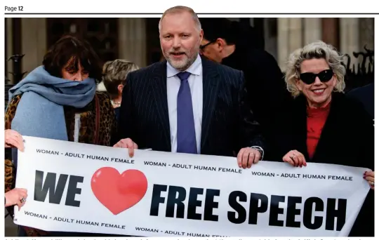  ??  ?? Jubilant: Harry Miller celebrates his landmark free speech win against the police outside London’s High Court yesterday