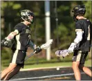  ?? KYLE FRANKO/ TRENTONIAN FILE PHOTO ?? Hopewell Valley’s Lucas Gaissert, left, and Jake Sanderson, right, combined for five goals and eight assists in Saturday’s win against Somerville.