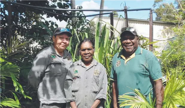  ?? Picture: SUPPLIED ?? LIFT TO SPIRITS: The Girringun Native Plant Nursery at Cardwell is among the nominees for the Thorsborne Award for Community Conservati­on and Rehabilita­tion in the Cassowary Awards. Girringun nursery hands (from left) Sandra Leo, Aunty Jean Thaiday and Daniel Beeron tend to the native plants.