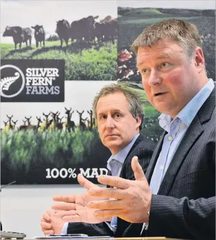  ?? PHOTO: GERARD O’BRIEN ?? Disappoint­ing result . . . Silver Fern Farms chairman Rob Hewett (right) and chief executive Dean Hamilton.