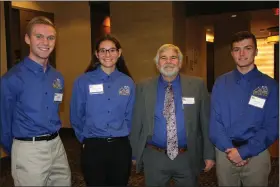  ??  ?? Berks Career and Technology Center was represente­d by, from left, Scott Moyer, Caernarvon Township and Twin Valley senior, in carpentry; Trinity Shepley, Bethel Township, painting and decorating; Jeffrey R. Miller, carpentry instructor; and Ben Wood, Exeter Township, cabinetry.