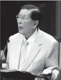  ?? MANNY MARCELO ?? Sen. Juan Ponce Enrile delivers his speech at the Senate yesterday.