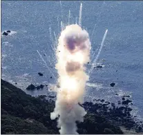  ?? KYODO NEWS - VIA THE ASSOCIATED PRESS ?? Space One’s Kairos rocket explodes after liftoff from a launch pad in Kushimoto, Wakayama prefecture, western Japan, on Wednesday.