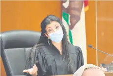  ?? — AFP photo ?? Los Angeles Superior Court Judge Victoria Wilson presides over the arraignmen­t of several people arrested in connection with the theft of Lady Gaga’s dog and shooting of her dog walker in Los Angeles.