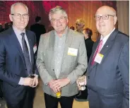  ??  ?? From left, U of C president elect Ed McCauley, Hunter Family Foundation’s Doug Hunter and Mike Tims.