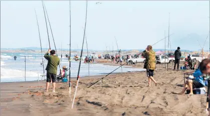  ??  ?? GONE FISHING: Surfcaster­s form a cordon along South Beach for the annual fishing contest in 2013. PHOTO/ FILE