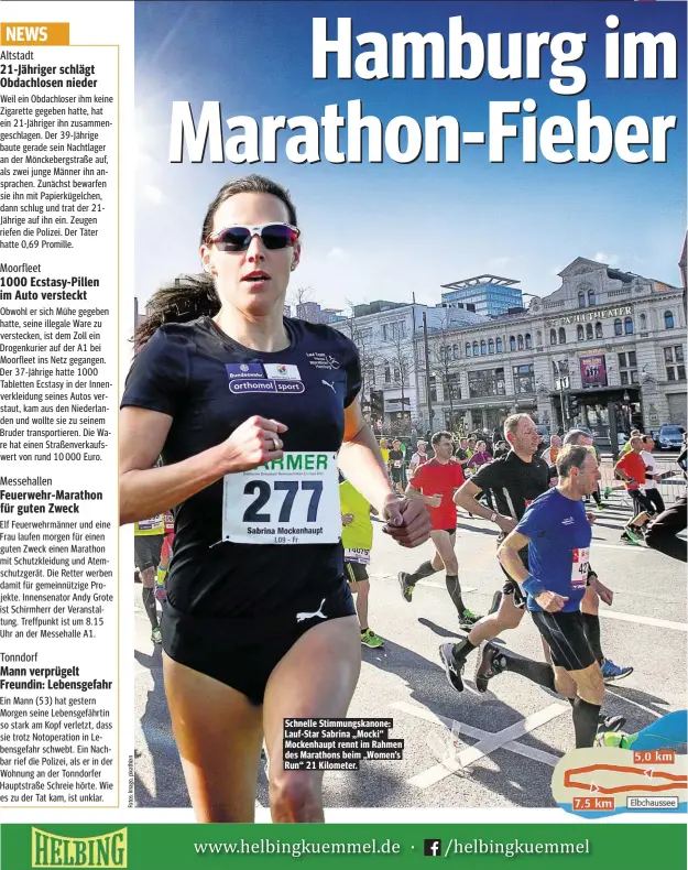  ??  ?? Schnelle Stimmungsk­anone: Lauf-Star Sabrina „Mocki“Mockenhaup­t rennt im Rahmen des Marathons beim „Women’s Run“21 Kilometer.