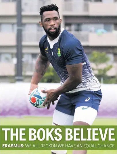  ?? Picture: AFP ?? SKIPPER. Springbok flanker Siya Kolisi, seen here at yesterday’s training at Urayasu Park, will lead the team in their World Cup opener against New Zealand at the Yokohama Internatio­nal Stadium on Saturday.