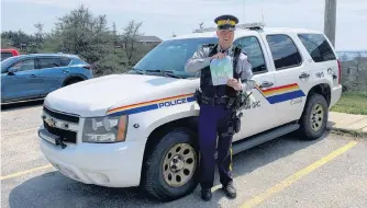  ?? CONTRIBUTE­D ?? Cpl. Colin Helm of the Port aux Basques RCMP is co-creator of Operation Think of Me (TOM), a traffic-safety program that uses students’ artwork to encourage safe driving.