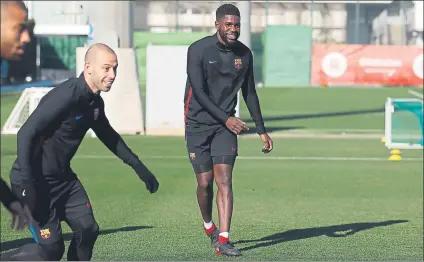  ?? FOTO: FCB ?? El regreso de Umtiti El francés pudo ayer ya realizar parte del entrenamie­nto al mismo ritmo que sus compañeros