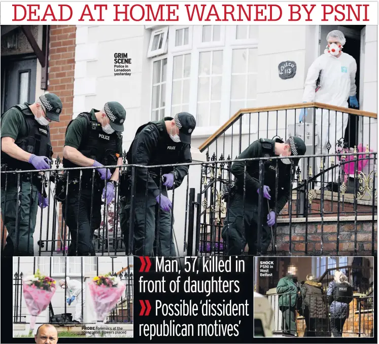  ??  ?? GRIM SCENE Police in Lenadoon yesterday
SHOCK PSNI in West Belfast