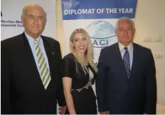  ??  ?? FROM LEFT: Gad Propper, honorary consul of New Zealand, Thessalia Salina Shambos, ambassador of Cyprus, and Yizhak Eldan, founding president of the Ambassador­s’