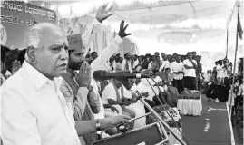  ?? PHOTO: PTI ?? BJP Chief ministeria­l candidate B S Yeddyurapp­a campaigns for BJP candidate C T Ravi for Karnataka Assembly elections at Chikmagalu­r district in Karnataka on Thursday