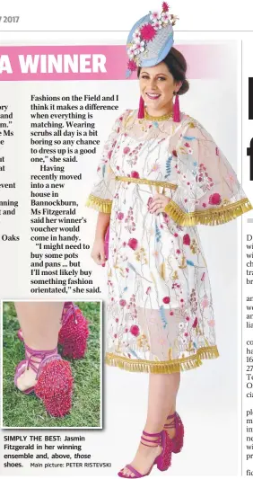  ?? Main picture: PETER RISTEVSKI ?? SIMPLY THE BEST: Jasmin Fitzgerald in her winning ensemble and, above, those shoes.