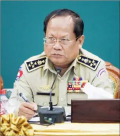  ?? HENG CHIVOAN ?? Interior Ministry spokesman Khieu Sopheak, seen speaking at an event last year in Phnom Penh, yesterday accused several NGOs of violating their legally mandated ‘neutrality’.