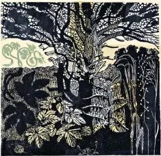  ??  ?? Hedgerow, a linocut by Richard Bawden, working in the tradition of his father, Edward