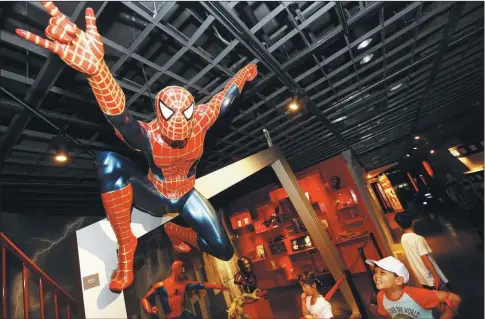  ?? PEI XIN / XINHUA ?? Cartoon hero Spiderman is displayed at an animation museum in Shanghai’s Zhangjiang National Innovation Demonstrat­ion Zone.