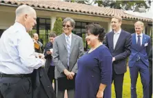  ?? Eric Risberg / Associated Press ?? Gov. Jerry Brown talks with Sharon Dijksma, Netherland­s minister for the environmen­t, during a conference in May.